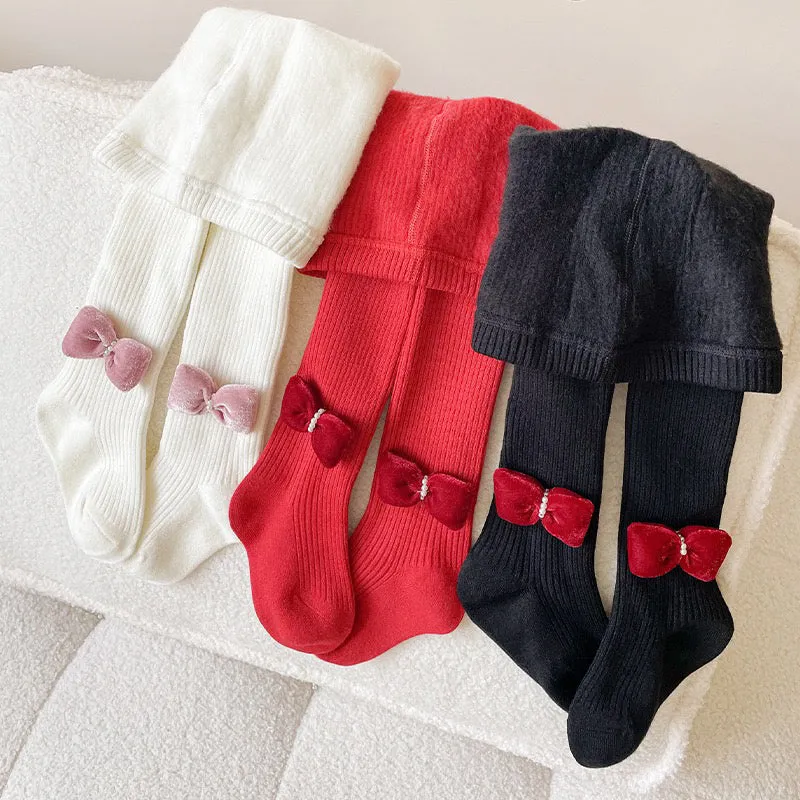 2023 W Baby/Toddler/Kids Fleece Bow Tights