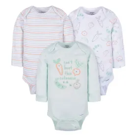 3-Pack Baby Neutral Vegetables Long Sleeve Onesies® Bodysuits