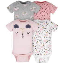 4-Pack Baby Girls Bear Short Sleeve Onesies® Bodysuits