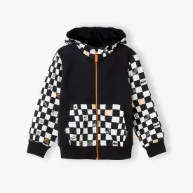 5.10.15 Black & White Box Check Black Fleece Zipper Hoodie 12360