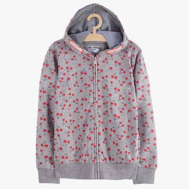 51015 Cherry Hearts Grey Zipper Hoodie 2784