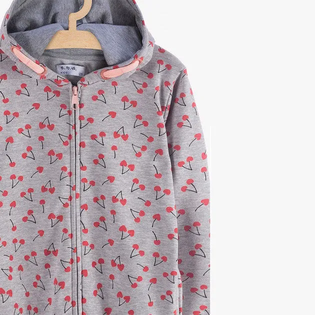 51015 Cherry Hearts Grey Zipper Hoodie 2784