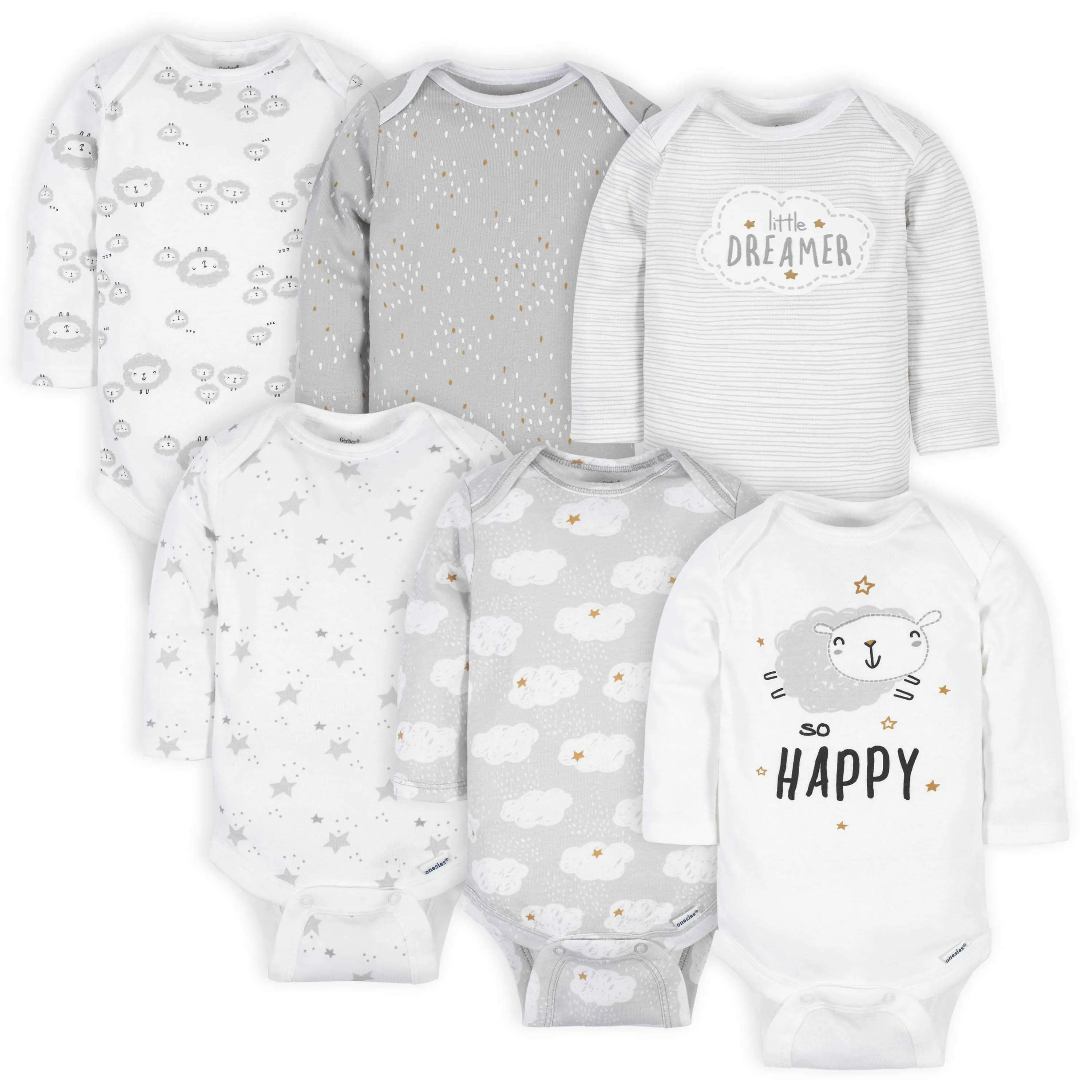 6-Pack Baby Neutral Sheep Long Sleeve Onesies® Bodysuits