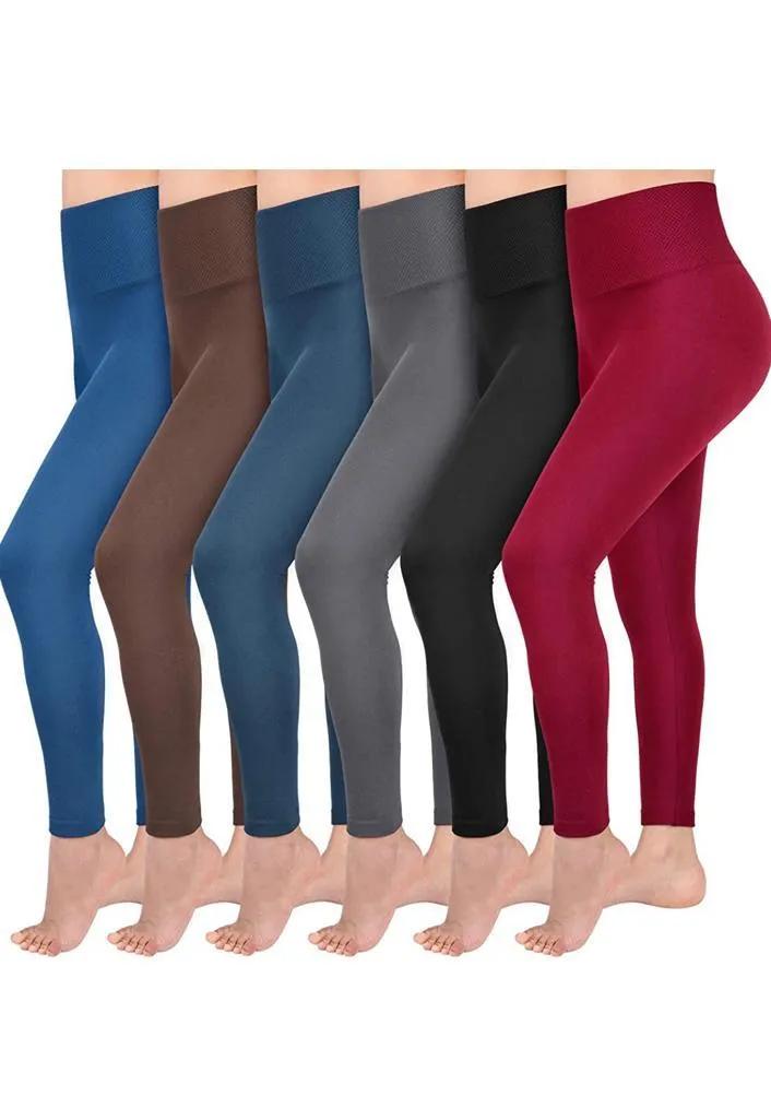 6 Pack Women‚Äôs Fleece Lined Leggings High Waist Stretchy warm Leggings one size