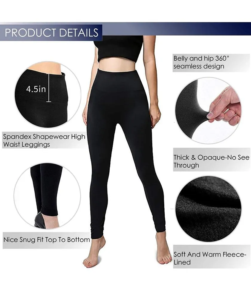 6 Pack Women‚Äôs Fleece Lined Leggings High Waist Stretchy warm Leggings one size