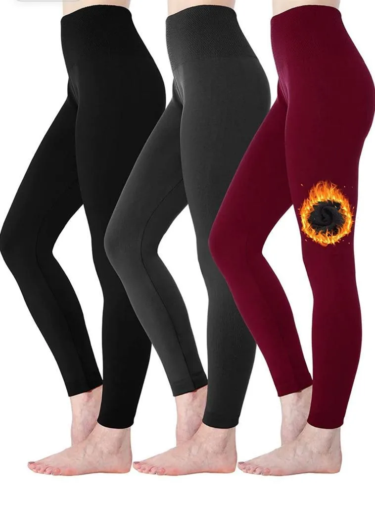 6 Pack Women‚Äôs Fleece Lined Leggings High Waist Stretchy warm Leggings one size