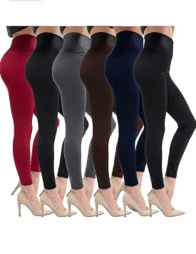 6 Pack Women‚Äôs Fleece Lined Leggings High Waist Stretchy warm Leggings one size