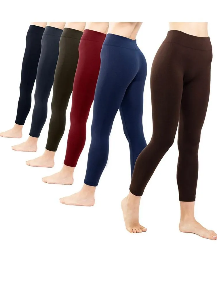 6 Pack Women‚Äôs Fleece Lined Leggings High Waist Stretchy warm Leggings one size