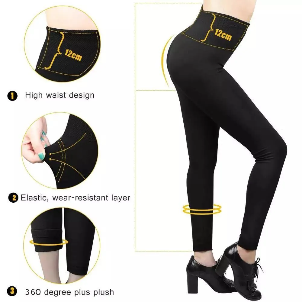 6 Pack Women‚Äôs Fleece Lined Leggings High Waist Stretchy warm Leggings one size