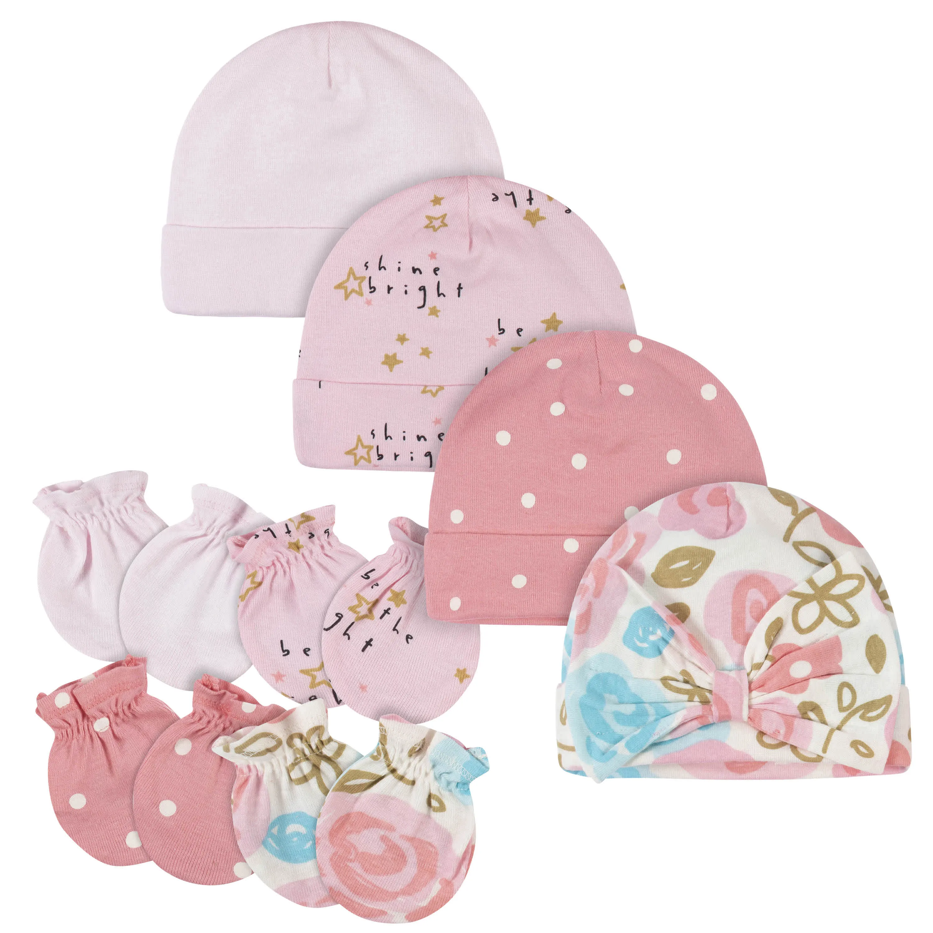 8-Piece Baby Girls Princess Caps & Mittens Set