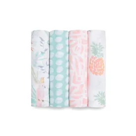 aden   anais Essentials Cotton Muslin Swaddle Blankets - Tropicalia - 4 Pack