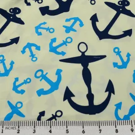 Aqua & Black Anchors Cotton Print