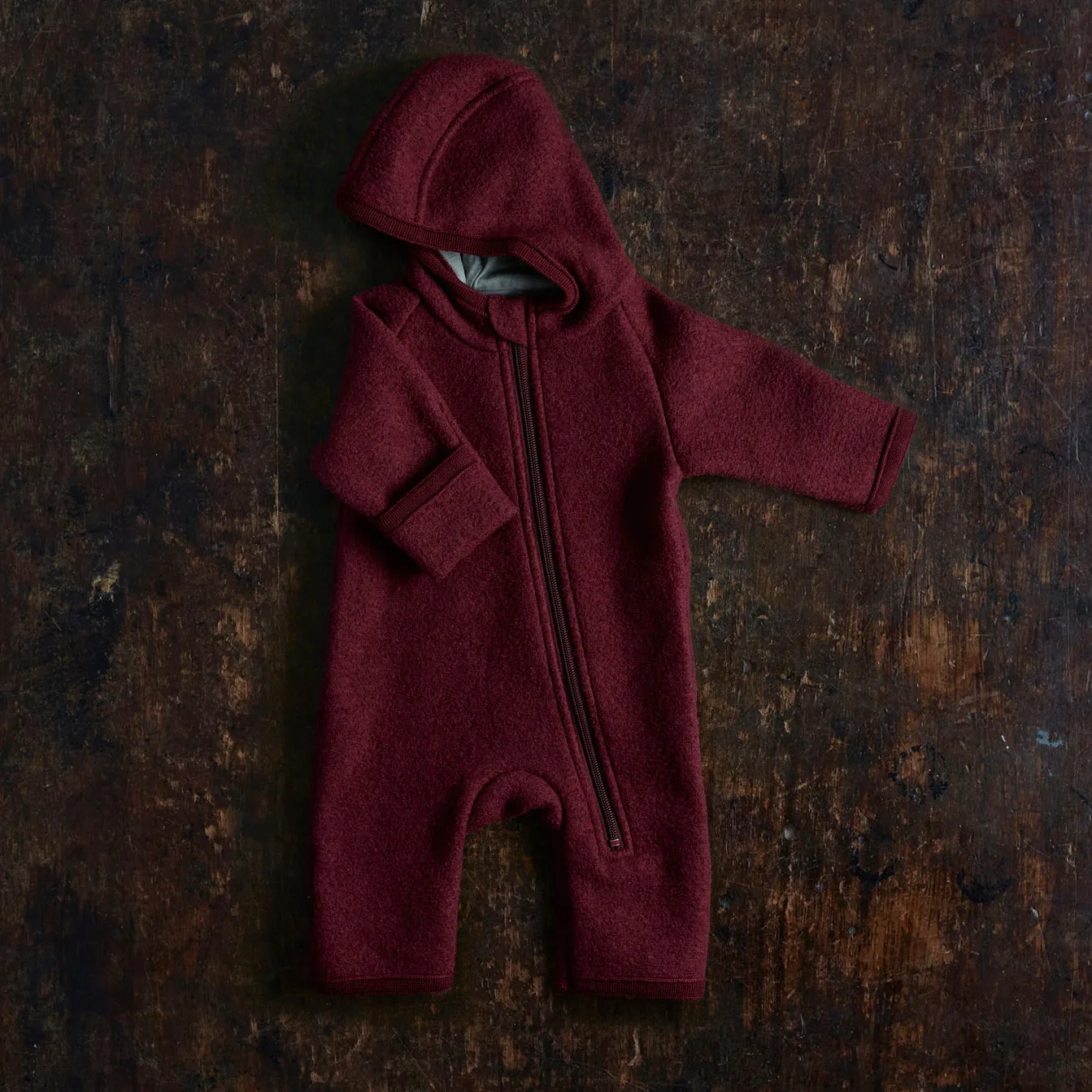 Baby & Kids Boiled Merino Wool Zip Overall - Cassis