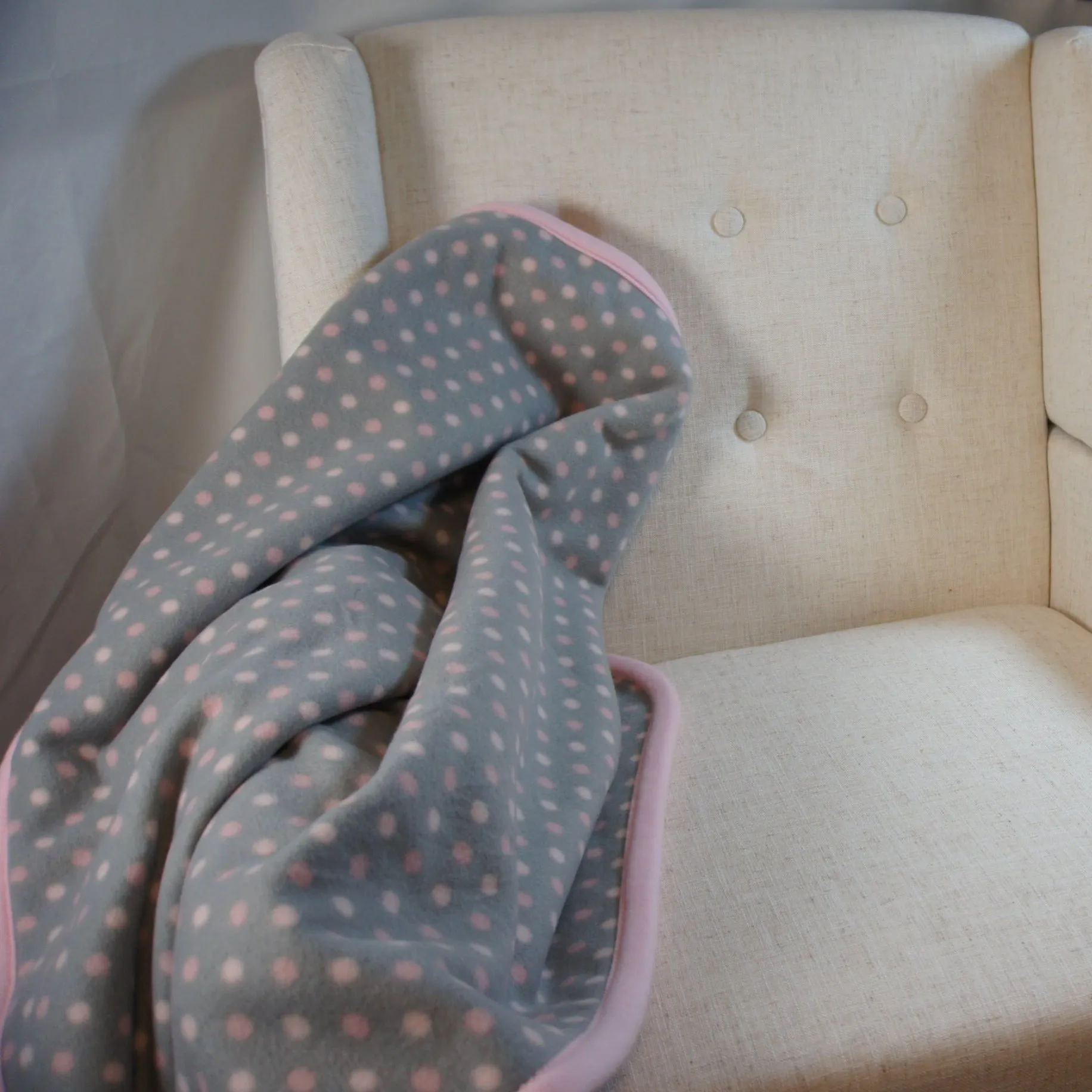 Baby - Blanket - Gray with Pink Polka Dots