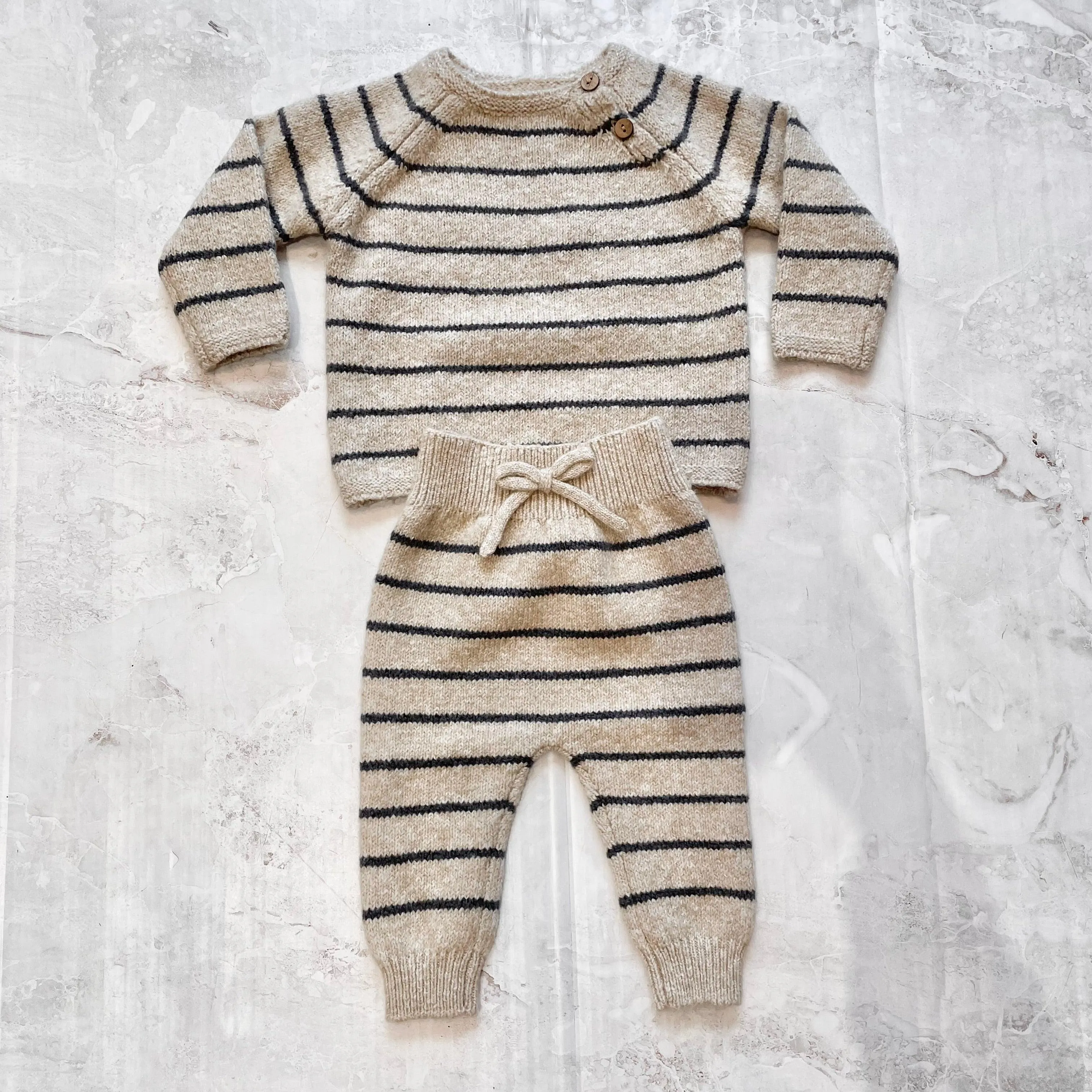 Baby Boys Sets | 2PCS: Ace Sweater Set- Indigo Stripe | Quincy Mae