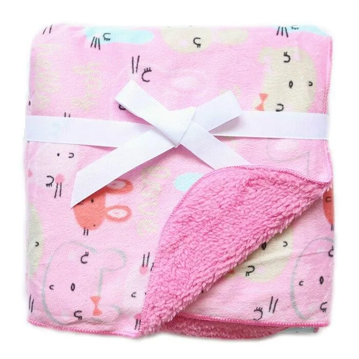 Baby Double Layer Coral Fleece Swaddle Envelope Stroller Wrap Blankets