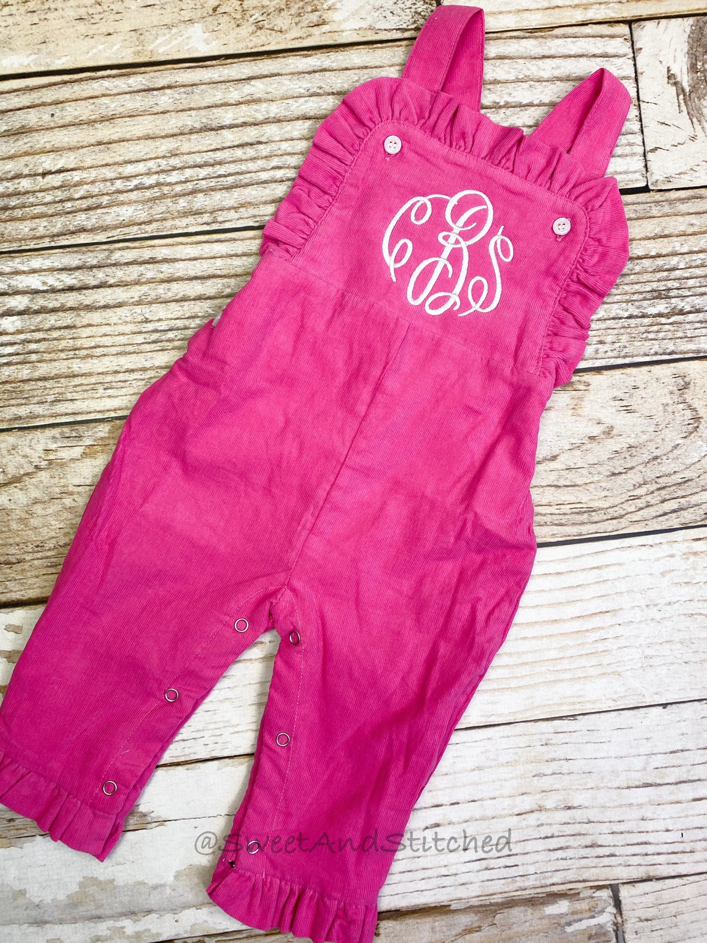 Baby girl monogrammed fall Corduroy outfit, Pink monogrammed overalls, girls Christmas outfit, baby girl valentine's outfit