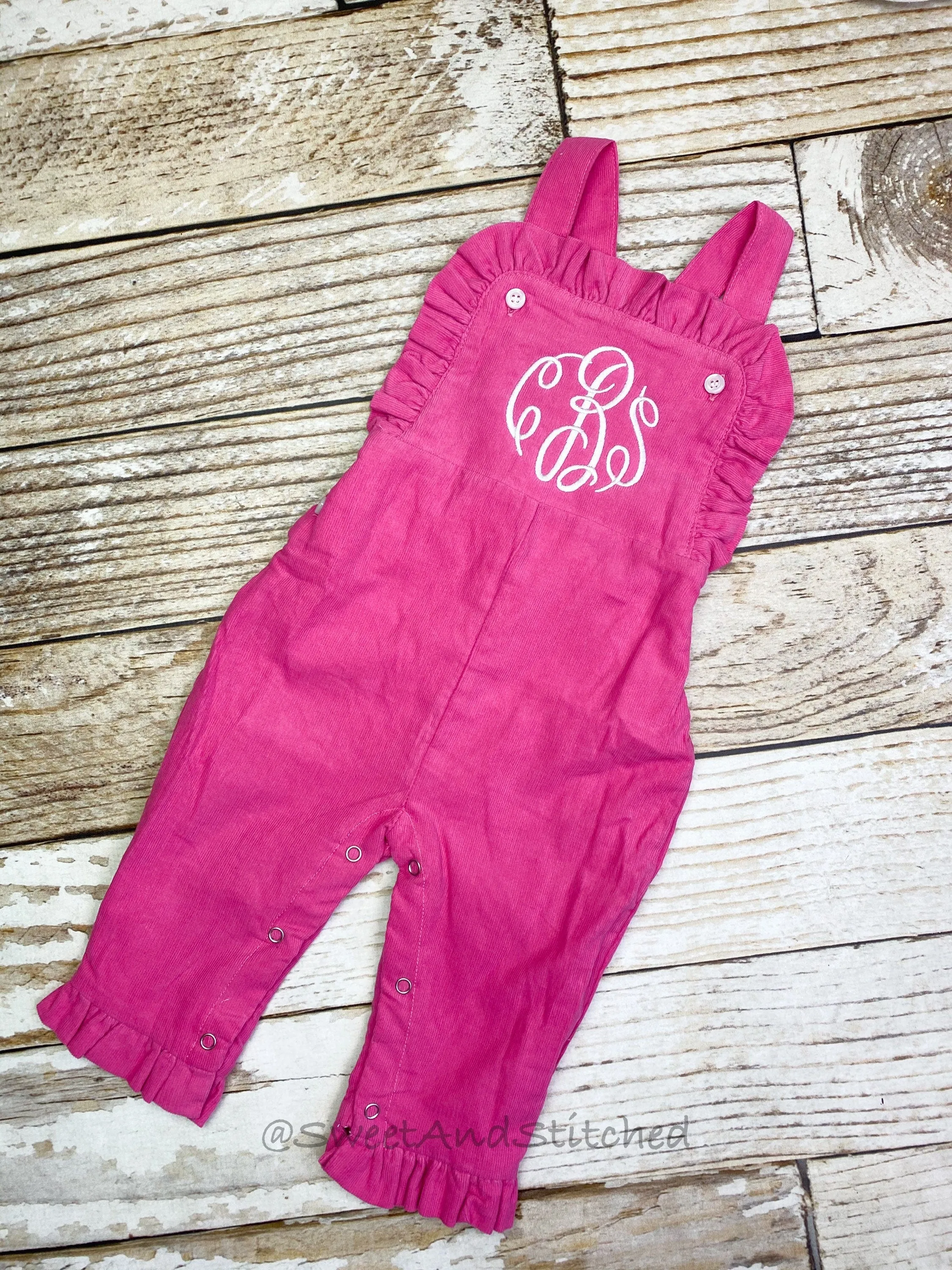 Baby girl monogrammed fall Corduroy outfit, Pink monogrammed overalls, girls Christmas outfit, baby girl valentine's outfit