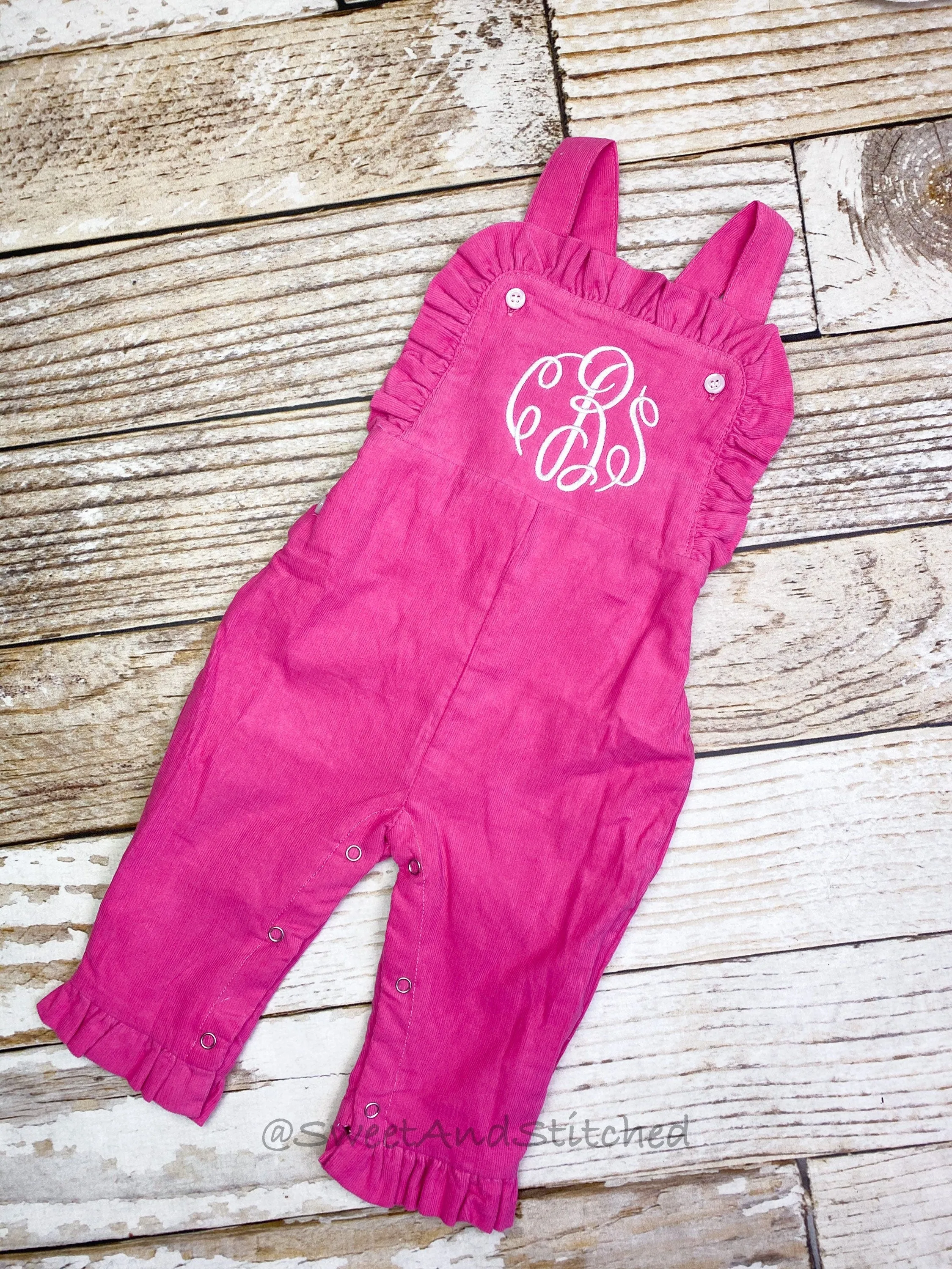 Baby girl monogrammed fall Corduroy outfit, Pink monogrammed overalls, girls Christmas outfit, baby girl valentine's outfit