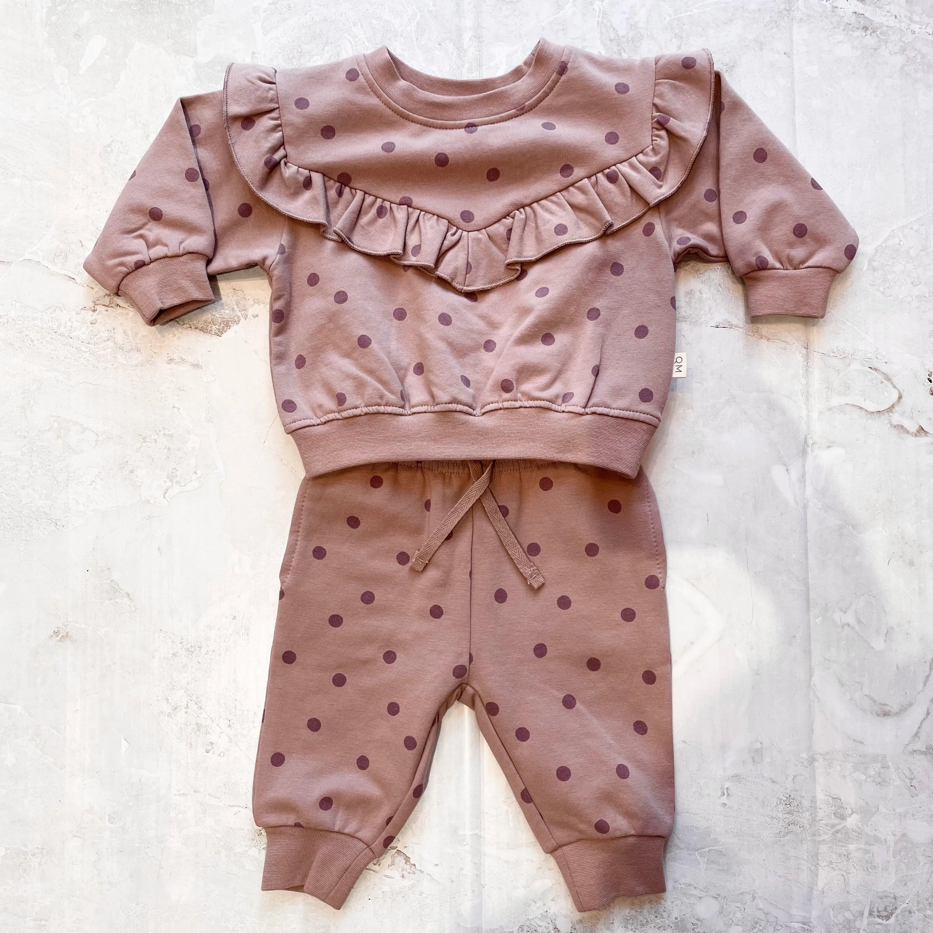 Baby Girls Sets | 2PCS: Ruffle Sweat Set- Polka Dots | Quincy Mae