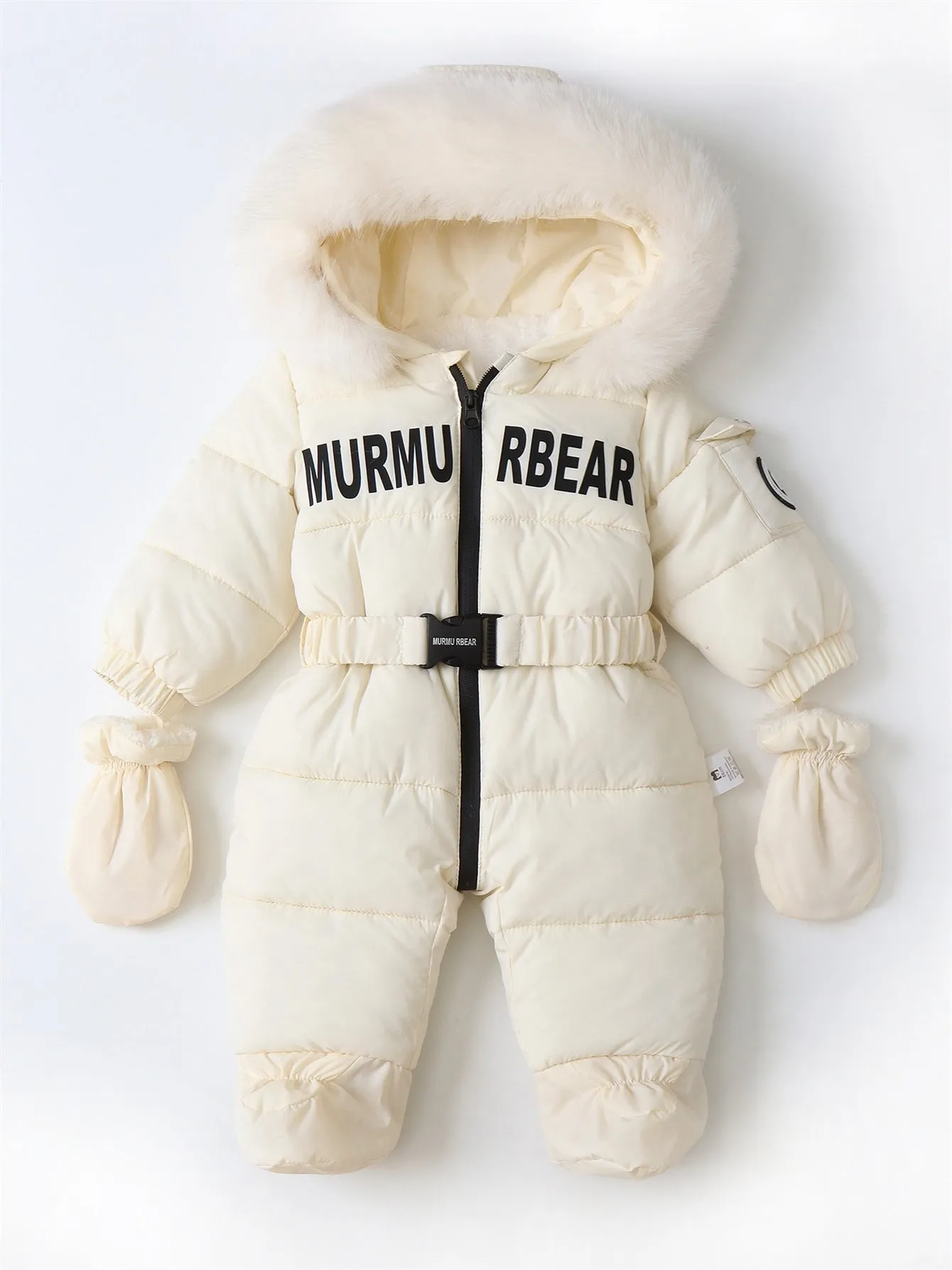 Baby jumpsuit with belt and fleece crawling suit (with gloves)