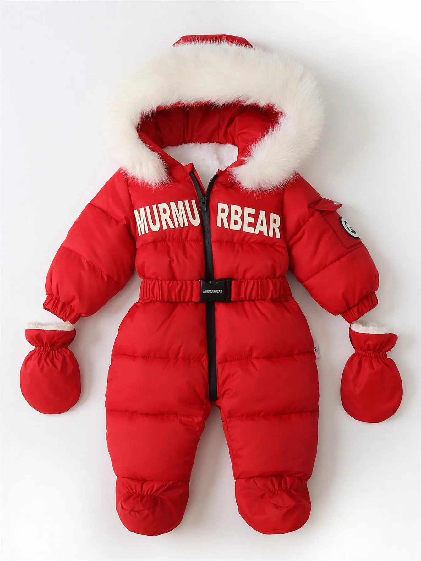 Baby jumpsuit with belt and fleece crawling suit (with gloves)