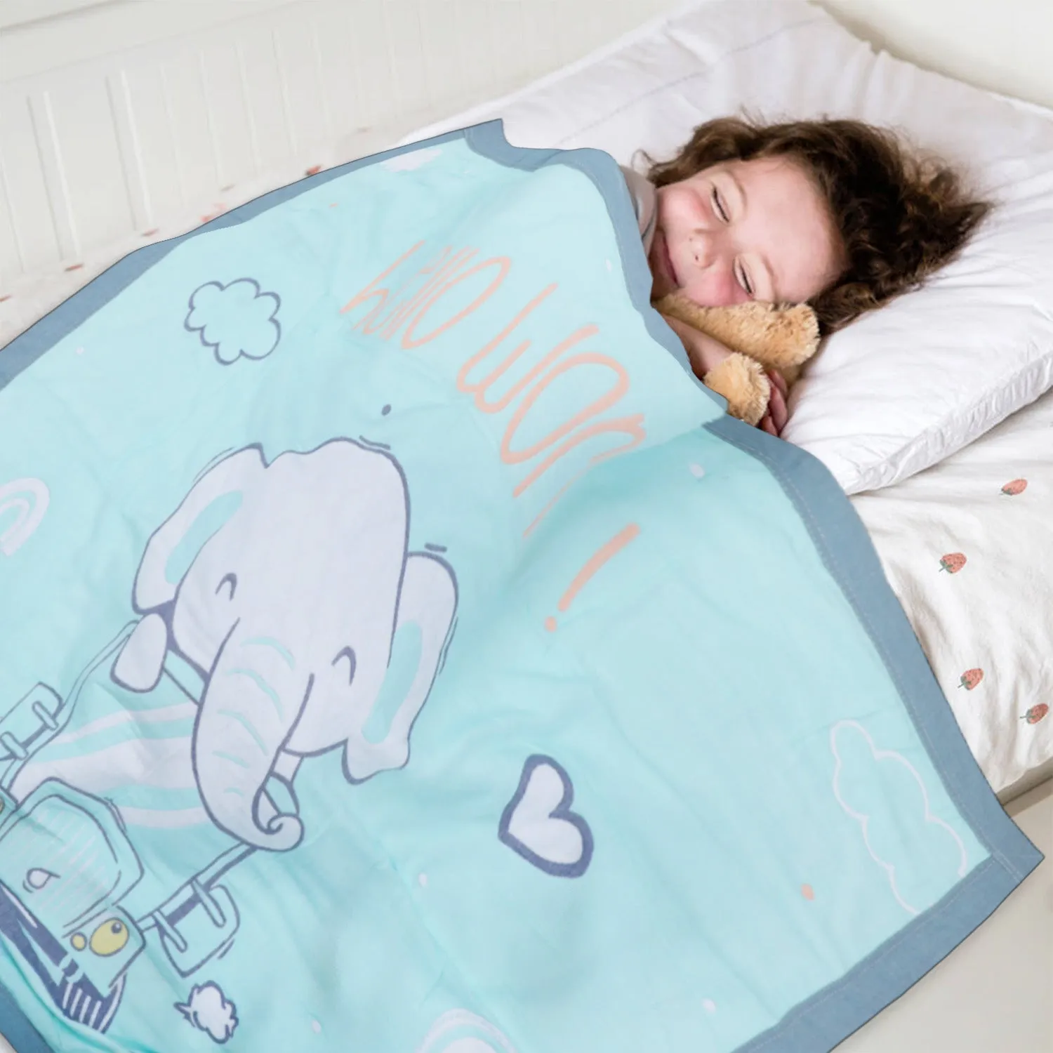 Baby Moo Elephant Adventure All Season Medium Muslin Blanket - Mint Green