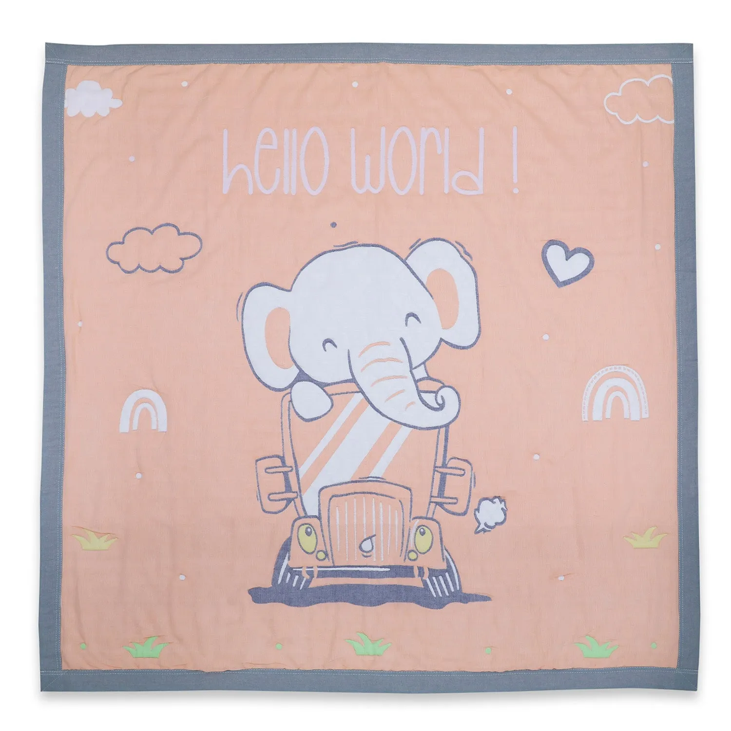 Baby Moo Elephant Adventure All Season Medium Muslin Blanket - Orange