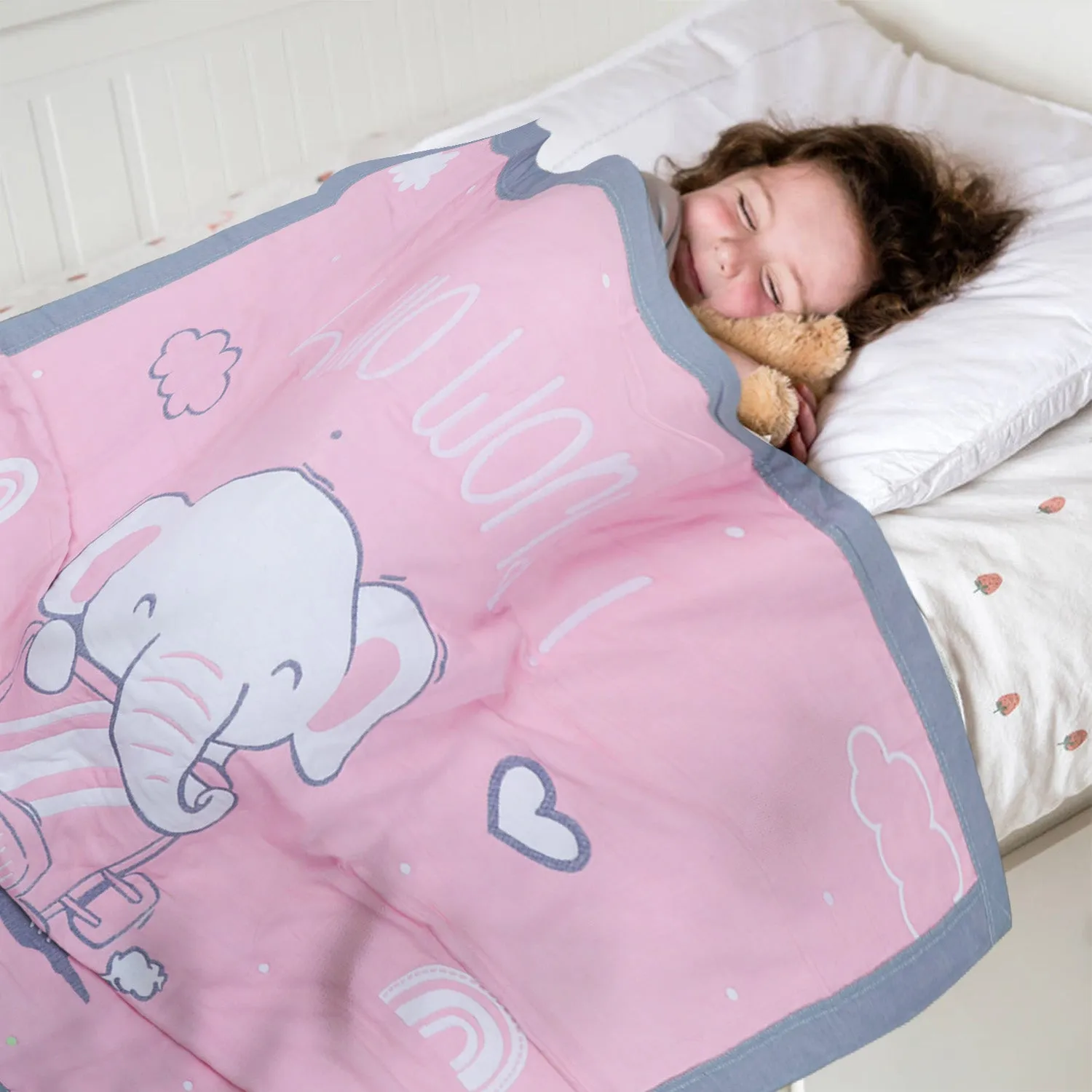 Baby Moo Elephant Adventure All Season Medium Muslin Blanket - Pink