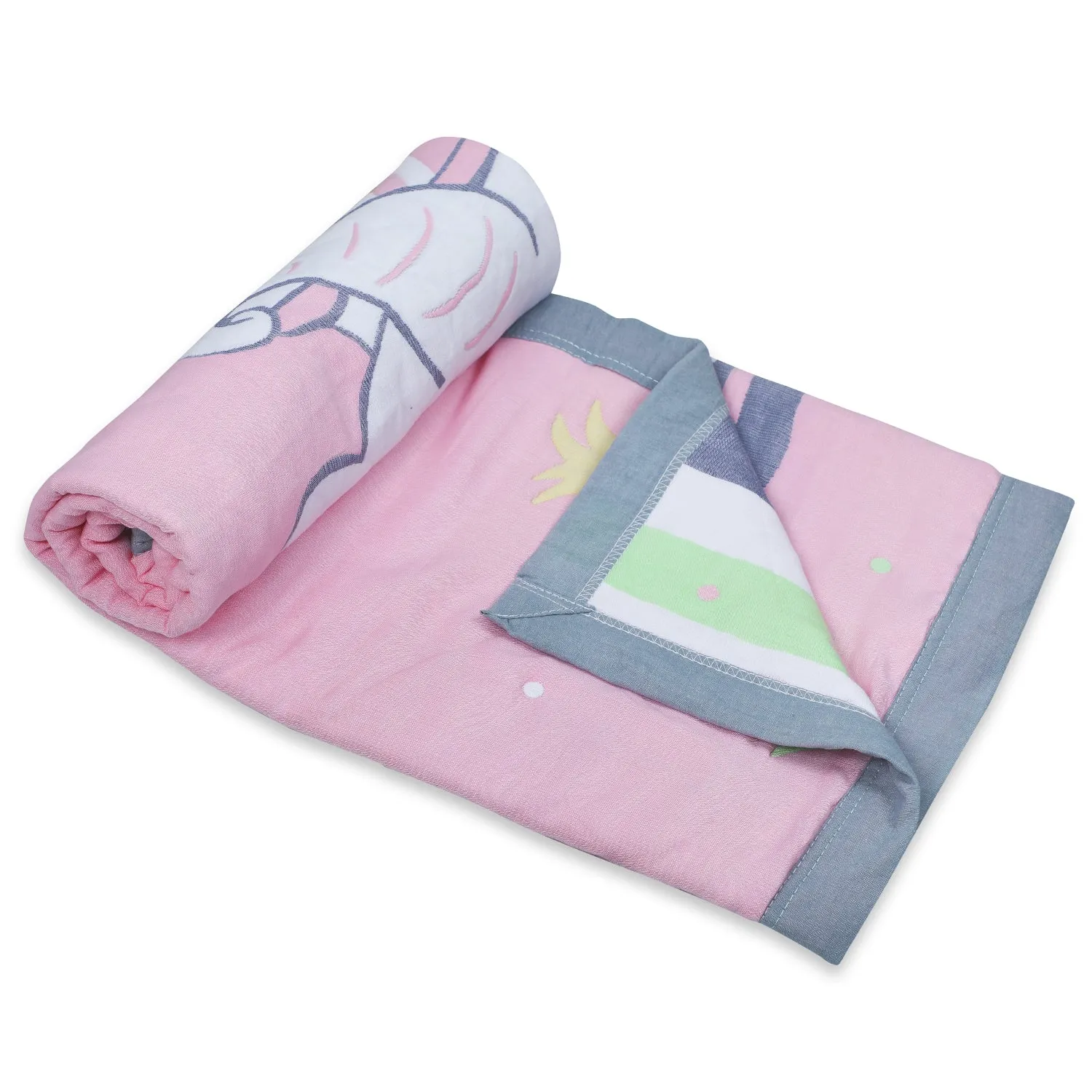 Baby Moo Elephant Adventure All Season Medium Muslin Blanket - Pink