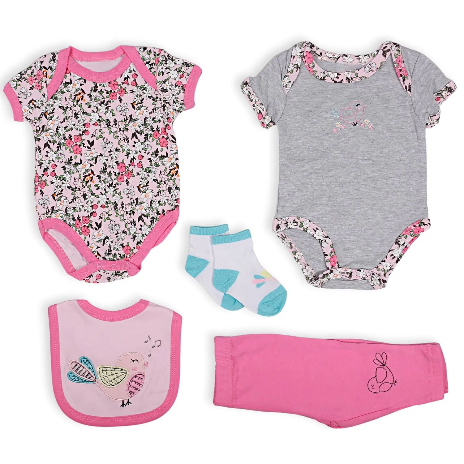 Baby Moo Pretty in Pink Little Girl 9 Pcs Gift Hamper - 0-9M Sizes Available