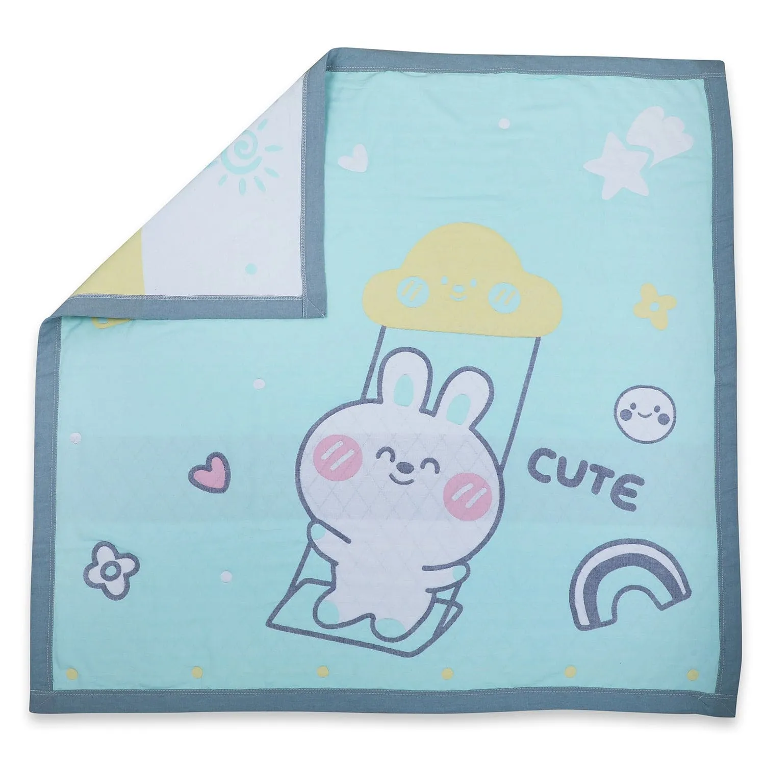 Baby Moo Swinging Bunny All Season Medium Muslin Blanket - Mint Green