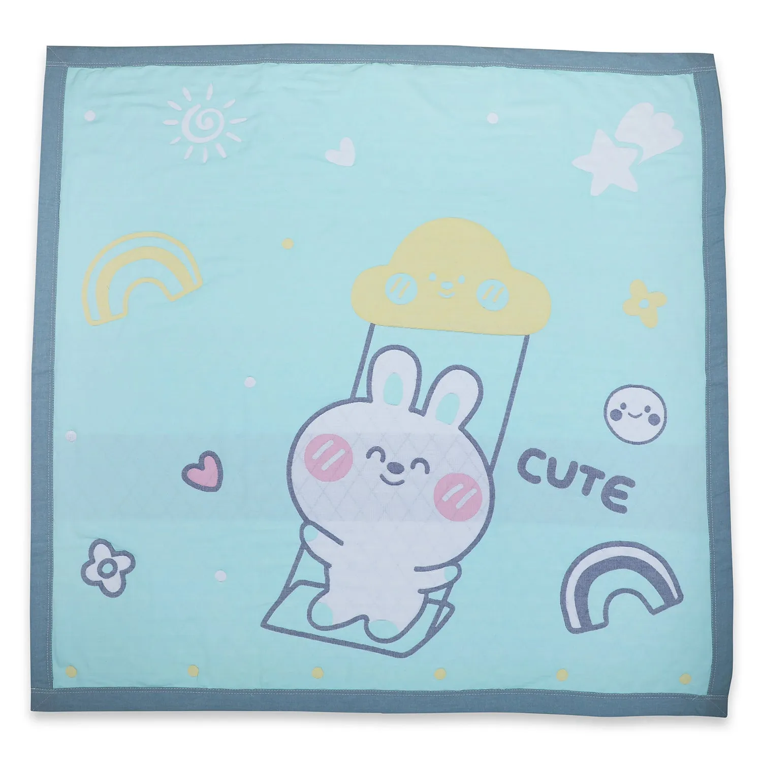 Baby Moo Swinging Bunny All Season Medium Muslin Blanket - Mint Green