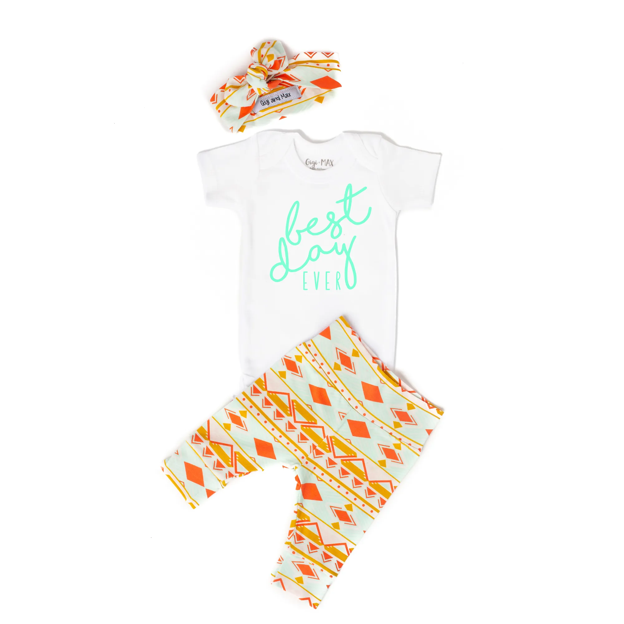 Best Day Ever Peach and Mint Aztec Newborn Outfit