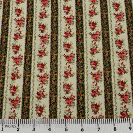 Black Vintage Floral Stripe Cotton Print