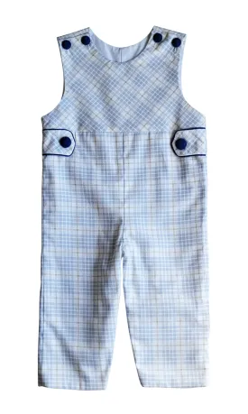 Boy's "Mia and Jules" Light Blue Checkered Overalls