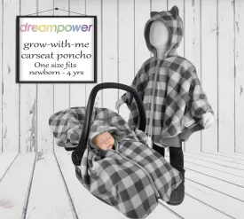 Car Seat Poncho - Lumberjack - Grey Plaid Wolf for newborn to toddler