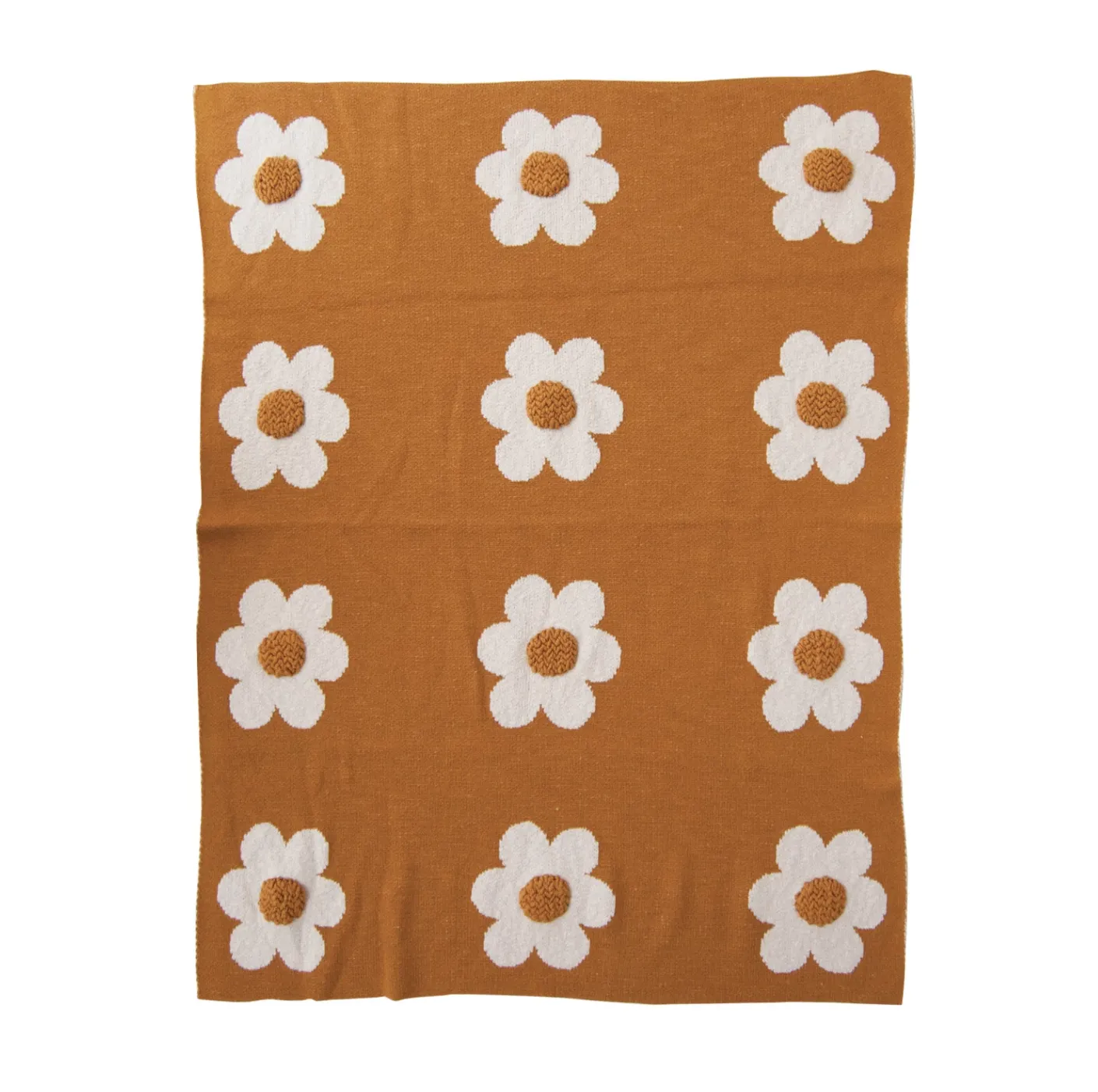 Creative Co-Op Cotton Knit Baby Blanket with Flowers and Tufting