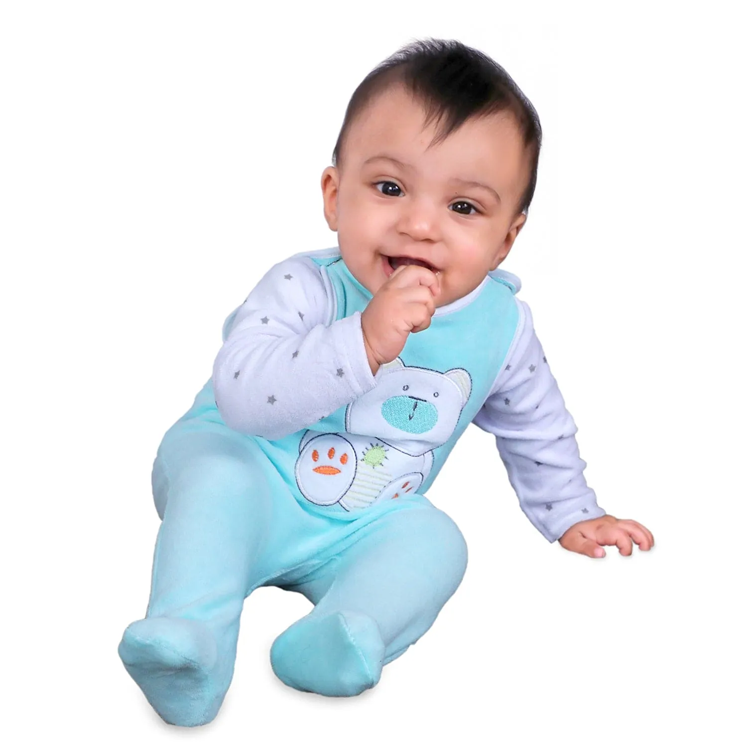 Cuddly Bear Infant 2 Piece Full Sleeves Tshirt And Romper Set - Turquoise