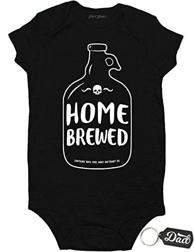 Daft Baby Onesie Home Brewed Cute Funny Baby Shower Newborn & Dad Keychain Gift Black (Newborn)