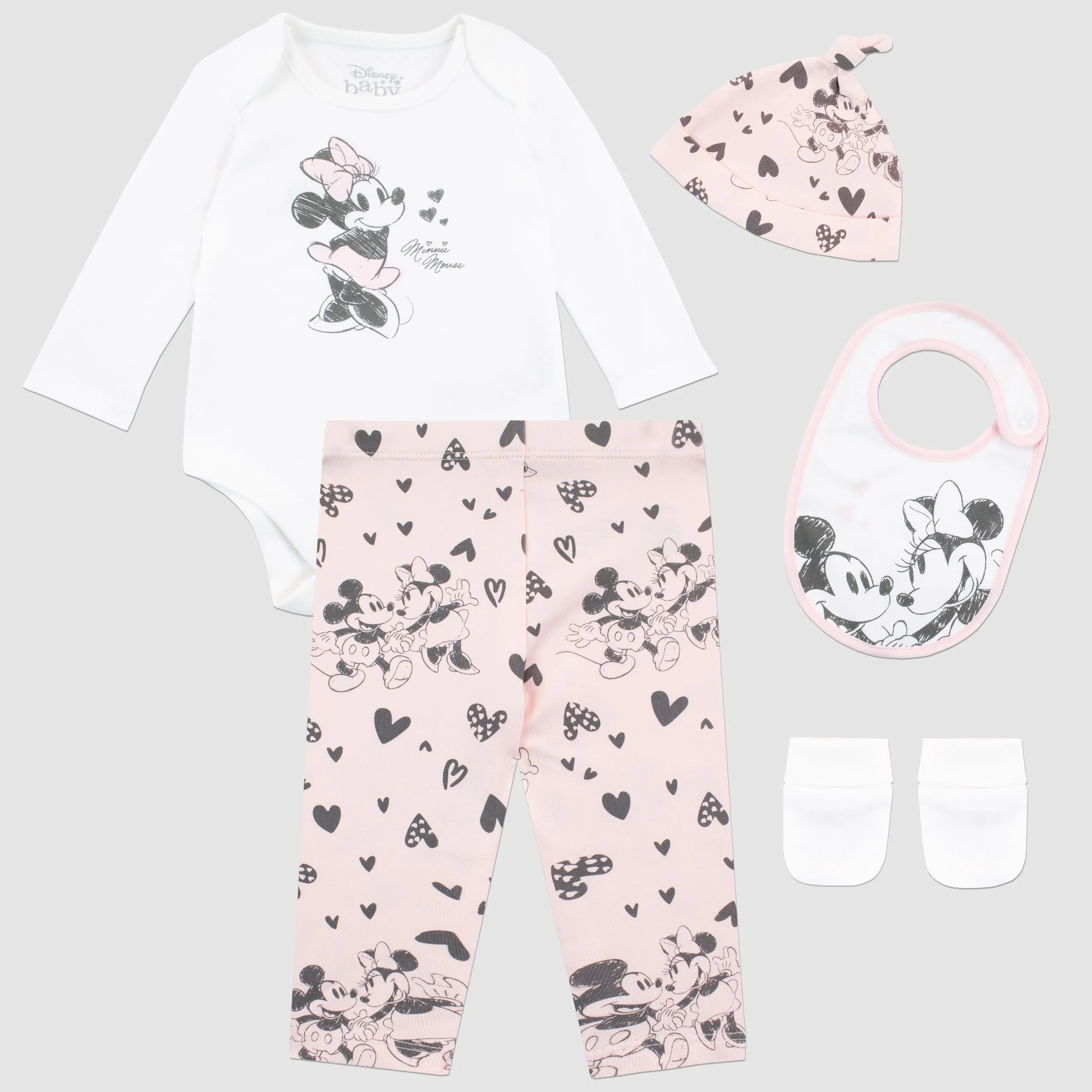 Disney Minnie Mouse and Mickey Mouse Babywear 5 Piece Set