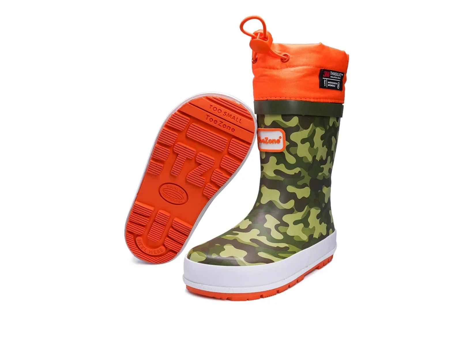 ENZO - Camo Thinsulate Thermal Tie-Top Rain Boots with Fastening