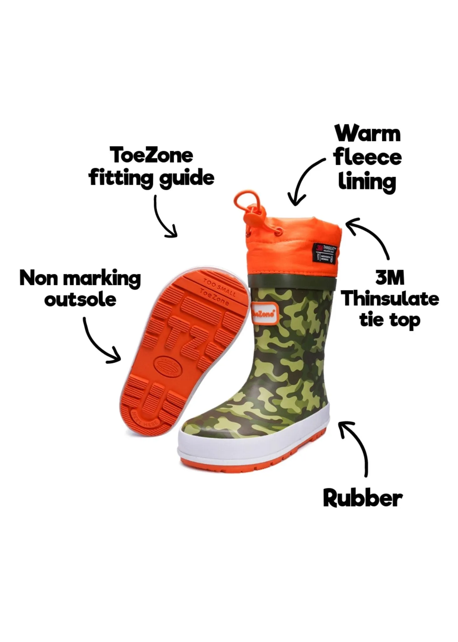 ENZO - Camo Thinsulate Thermal Tie-Top Rain Boots with Fastening