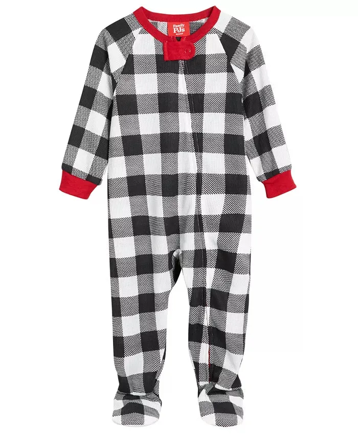 Family Pajamas Matching Baby Thermal Waffle Buffalo Check Footie One-Piece