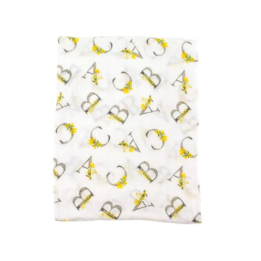 Floral Alphabet Single Oh So Soft Muslin Swaddle Blanket