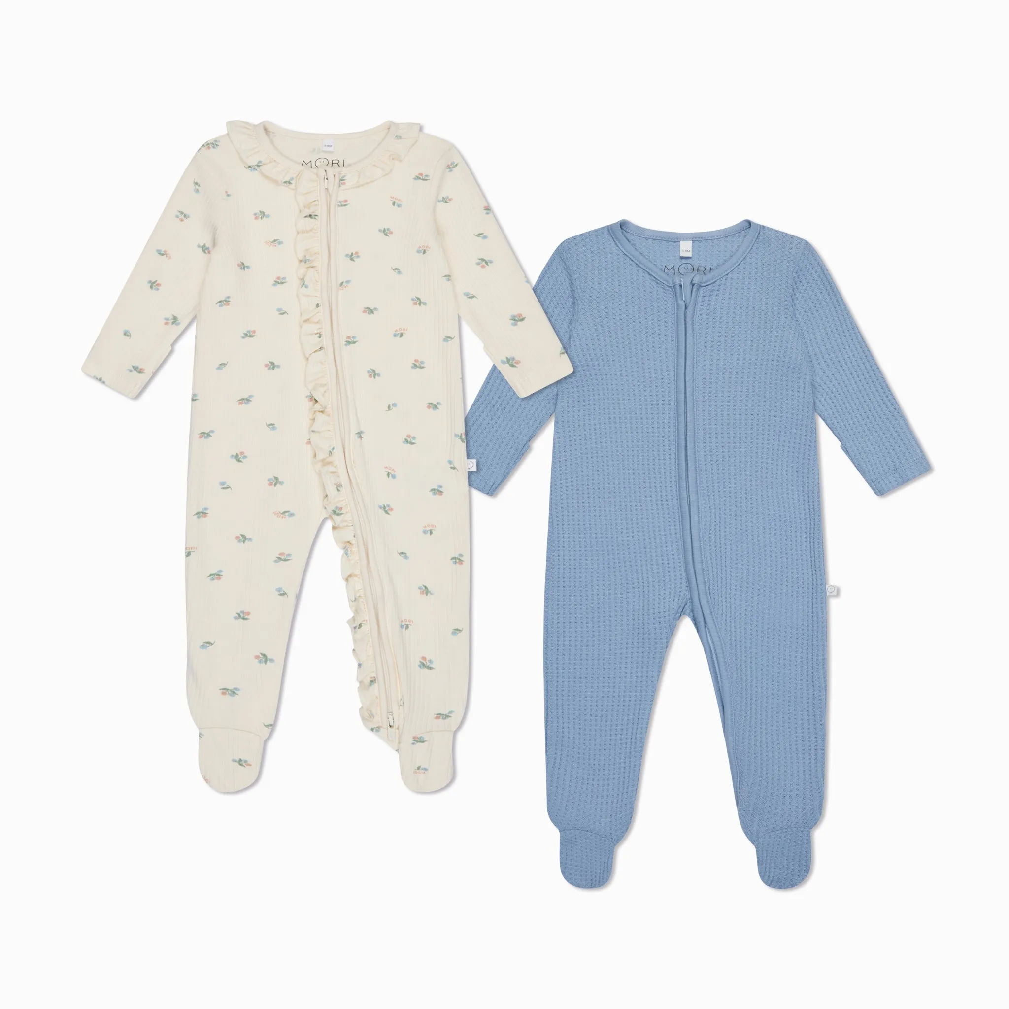 Floral Ribbed & Waffle Clever Zip Baby Pajamas 2 Pack