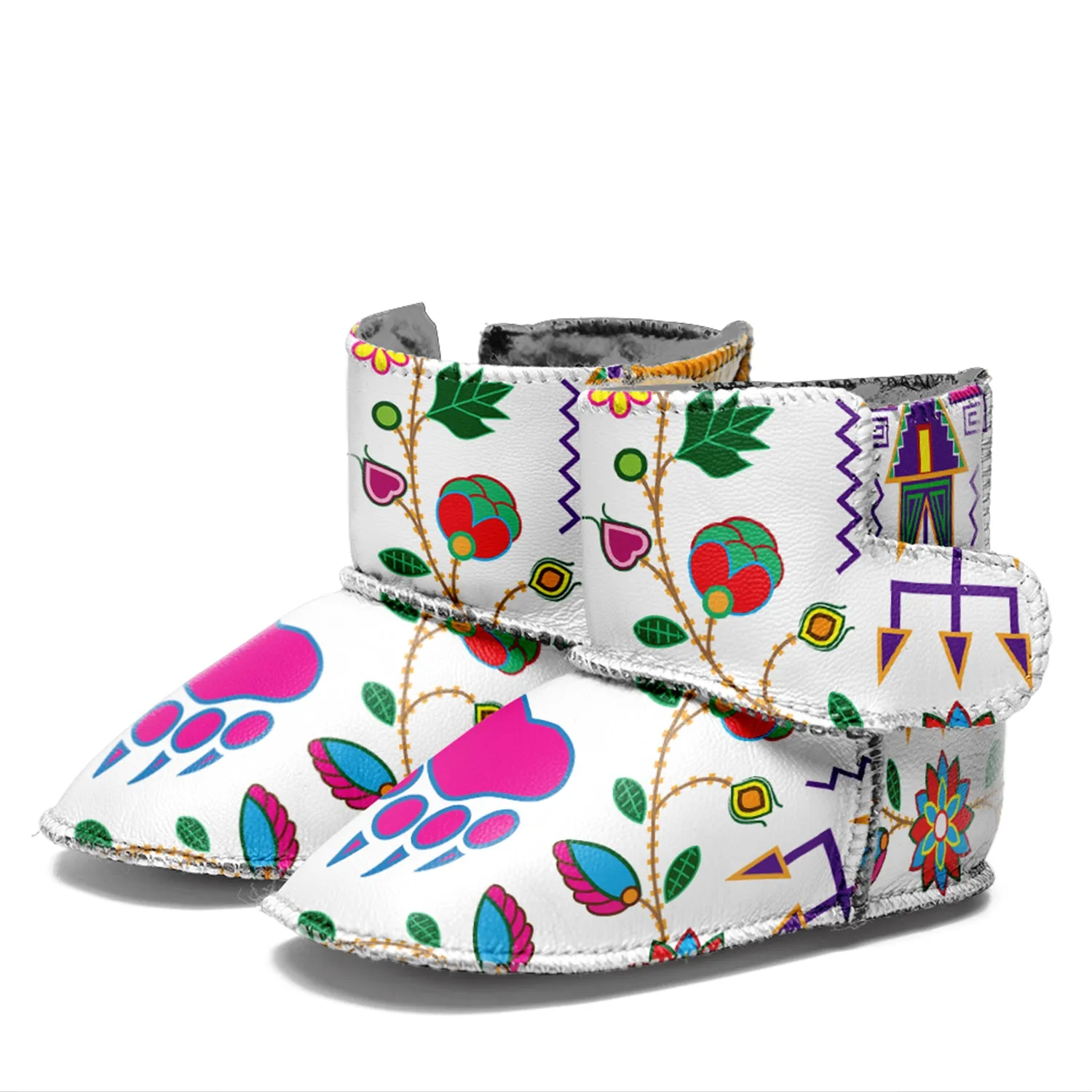 Geometric Floral Fall White Baby Boots