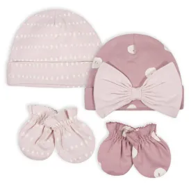 Gerber® Organic 4-Piece Baby Girls Dotted Line Cap and Mitten Set