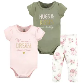 Hudson Baby Cotton Bodysuit and Pant Set, Mom Dad Floral