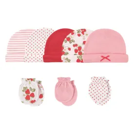 Hudson Baby Cotton Cap and Scratch Mitten Set, Strawberries